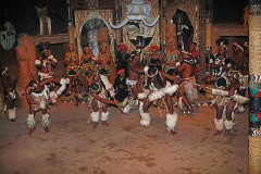 Una fase della danza tradizionale "Ngoma", etnia Zulu, Villaggio Shakaland, Provincia del KwaZulu-Natal, Sud africa 2012