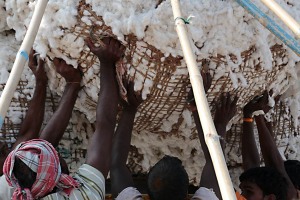 Le mani, le dita, i muscoli, le pertiche di bambù, il sudore e lo sforzo sono elementi fondamentali per questi operai. Dintorni del villaggio di Saundatti, Regione del Karnataka, India 2015.