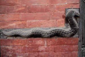 Il termine "Naga" in sanscrito significa serpente e deriva direttamente dalla mitologia hinduista vedica: tutt'ora nella cultura popolare, anche nepalese,  viene adorato come Divinità che dona fertilità ai fedeli, è considerato uno spirito della natura, protettore di fonti, pozzi, fiumi. Viene raffigurato nei templi ma anche sulle pareti esterne delle abitazioni private come in questo caso, Villaggio di Kirtipur, Nepal 2018.
