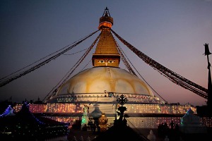 Lo Stupa di Bodhnath al tramonto, Kathmandu, Nepal 2018